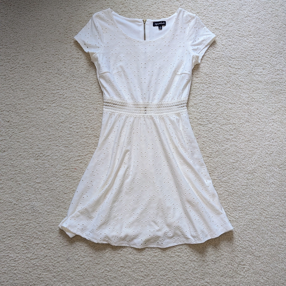 Country Concert Sequin Hearts White Eyelet Mini Dress